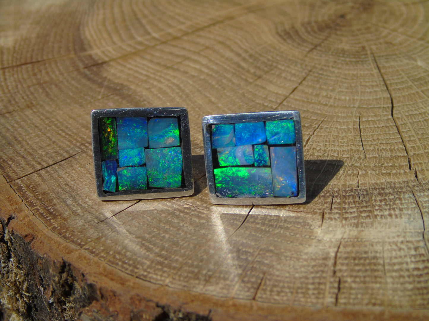 Sterling Silver opal inlay cufflinks