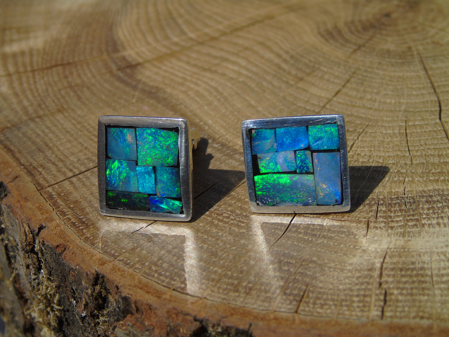 Sterling Silver opal inlay cufflinks