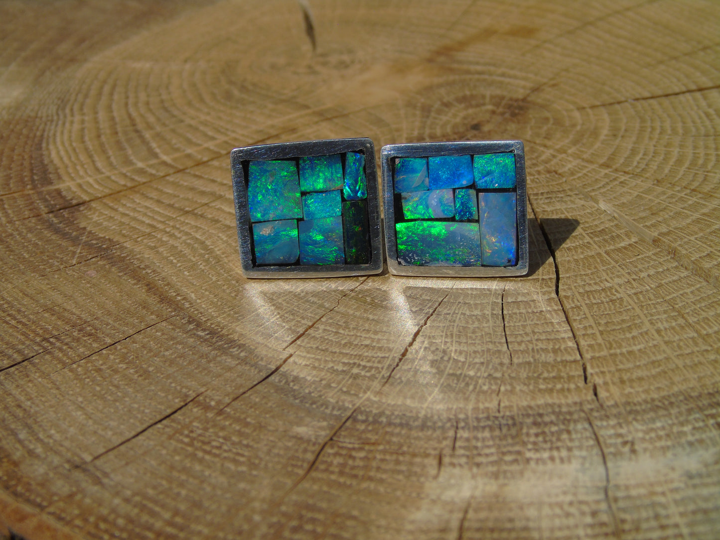 Sterling Silver opal inlay cufflinks