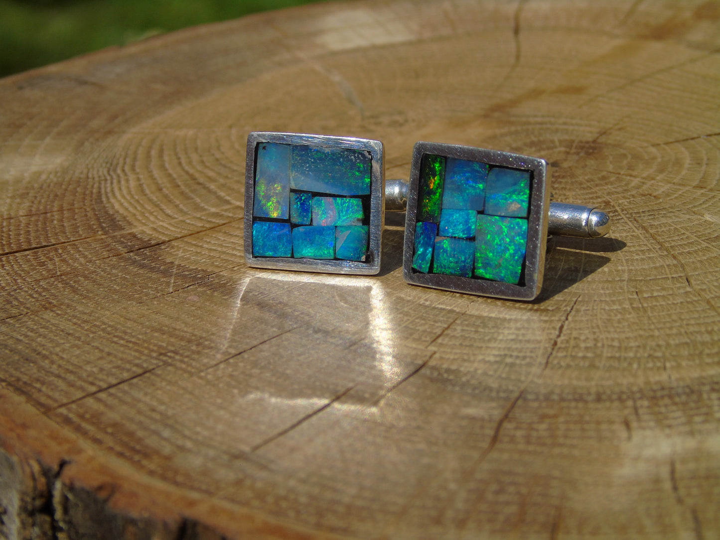 Sterling Silver opal inlay cufflinks