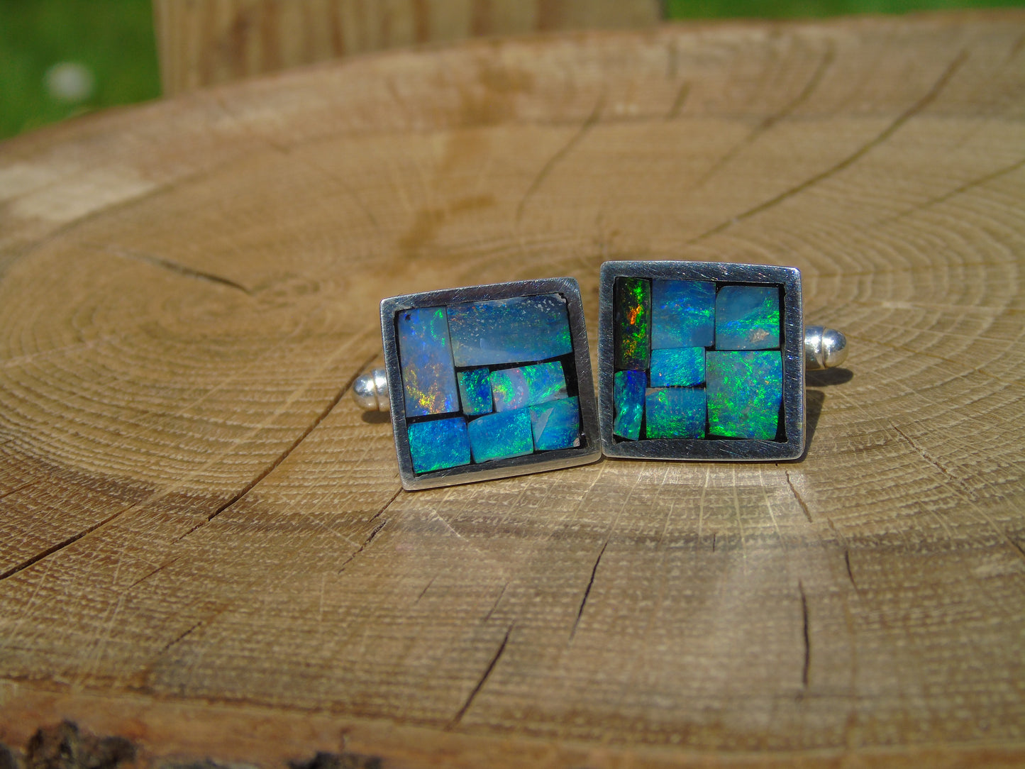 Sterling Silver opal inlay cufflinks