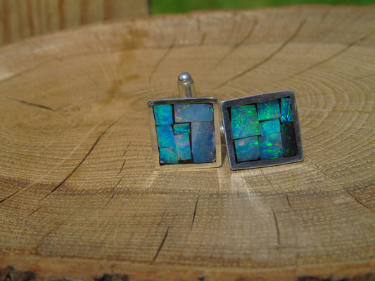 Sterling Silver opal inlay cufflinks