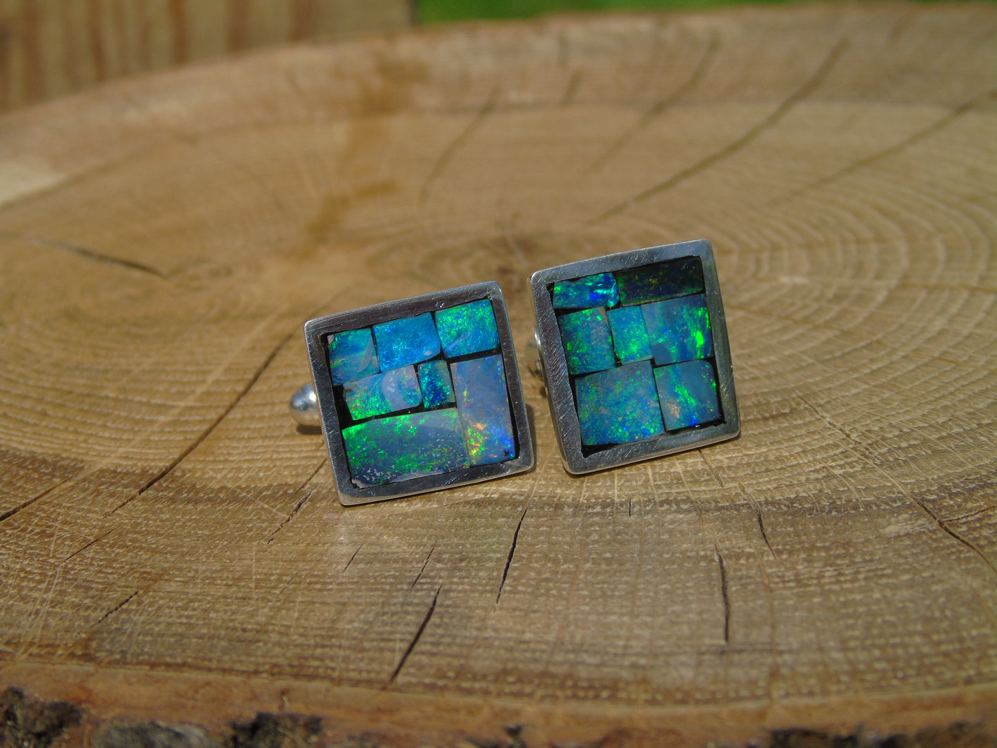 Sterling Silver opal inlay cufflinks