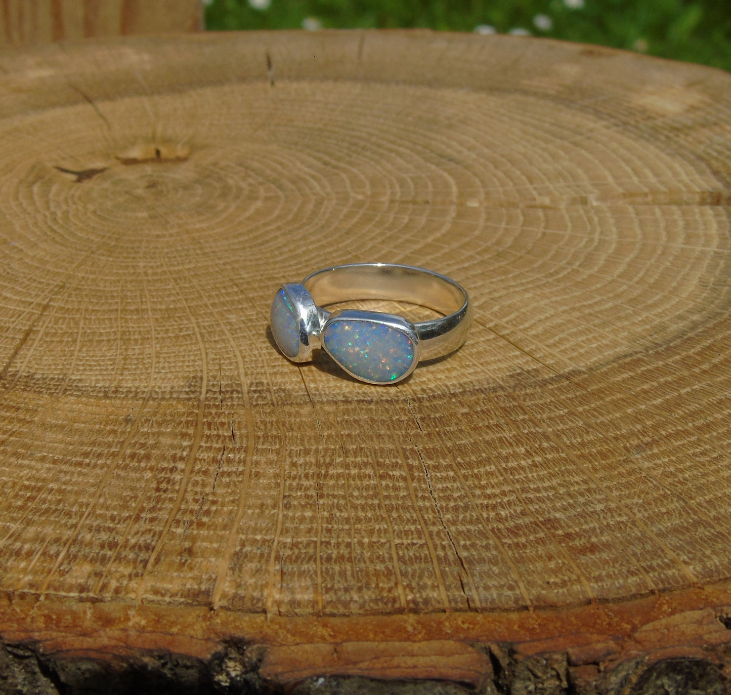 Double opal ring, size T