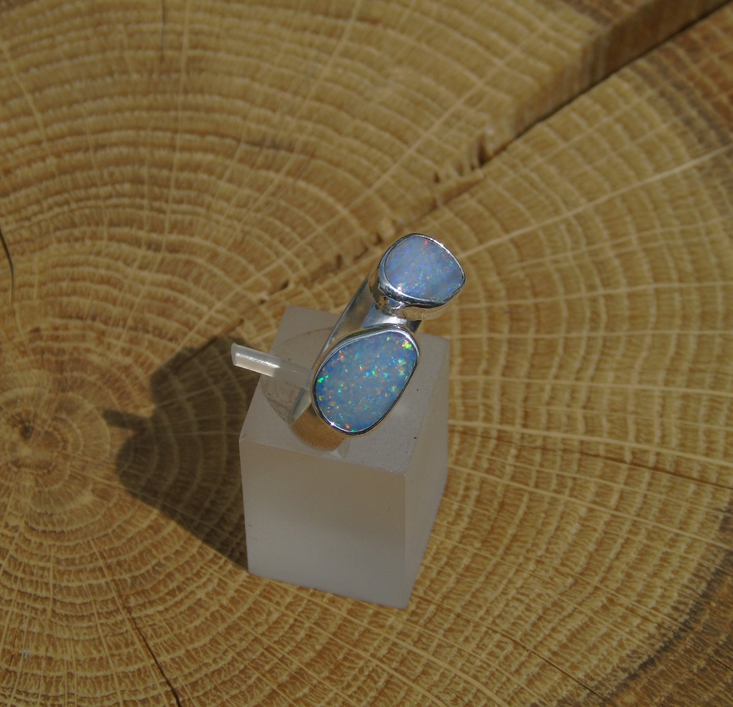 Double opal ring, size T