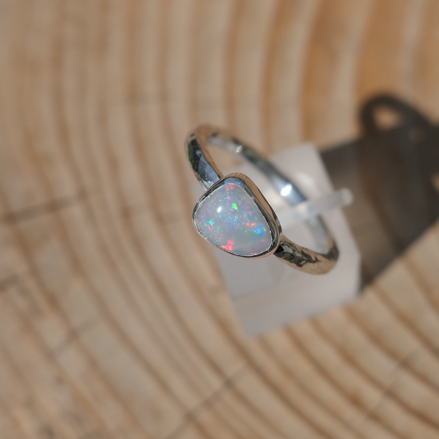 Silver opal ring, size P-1/2