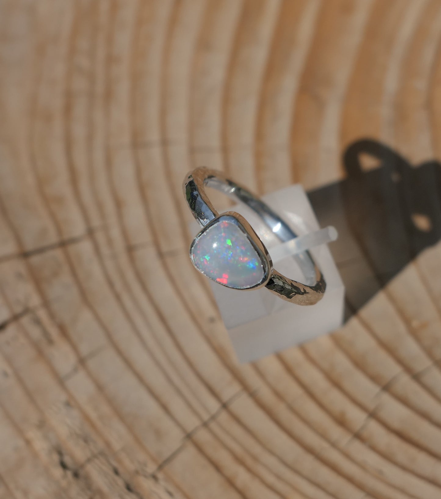 Silver opal ring, size P-1/2