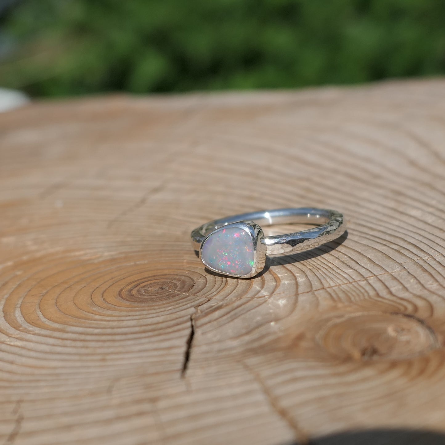 Silver opal ring, size P-1/2