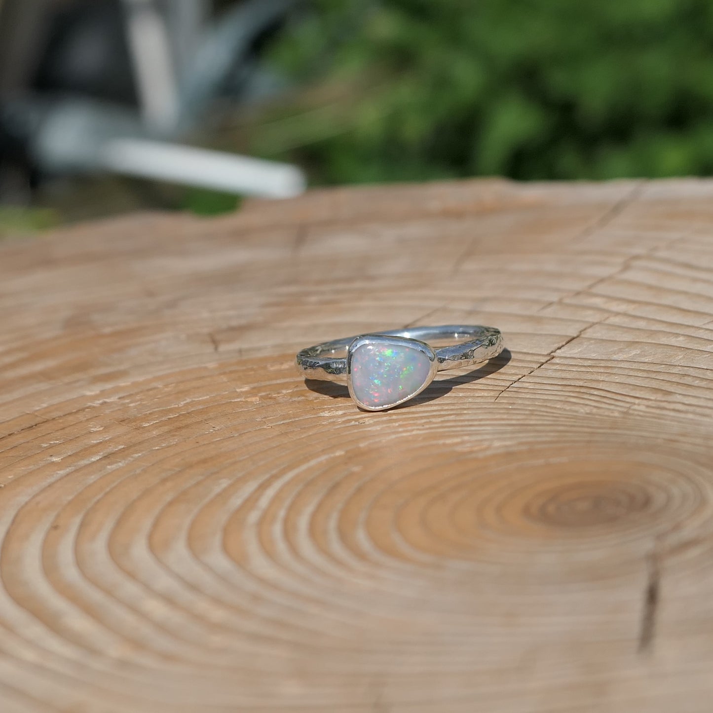 Silver opal ring, size P-1/2