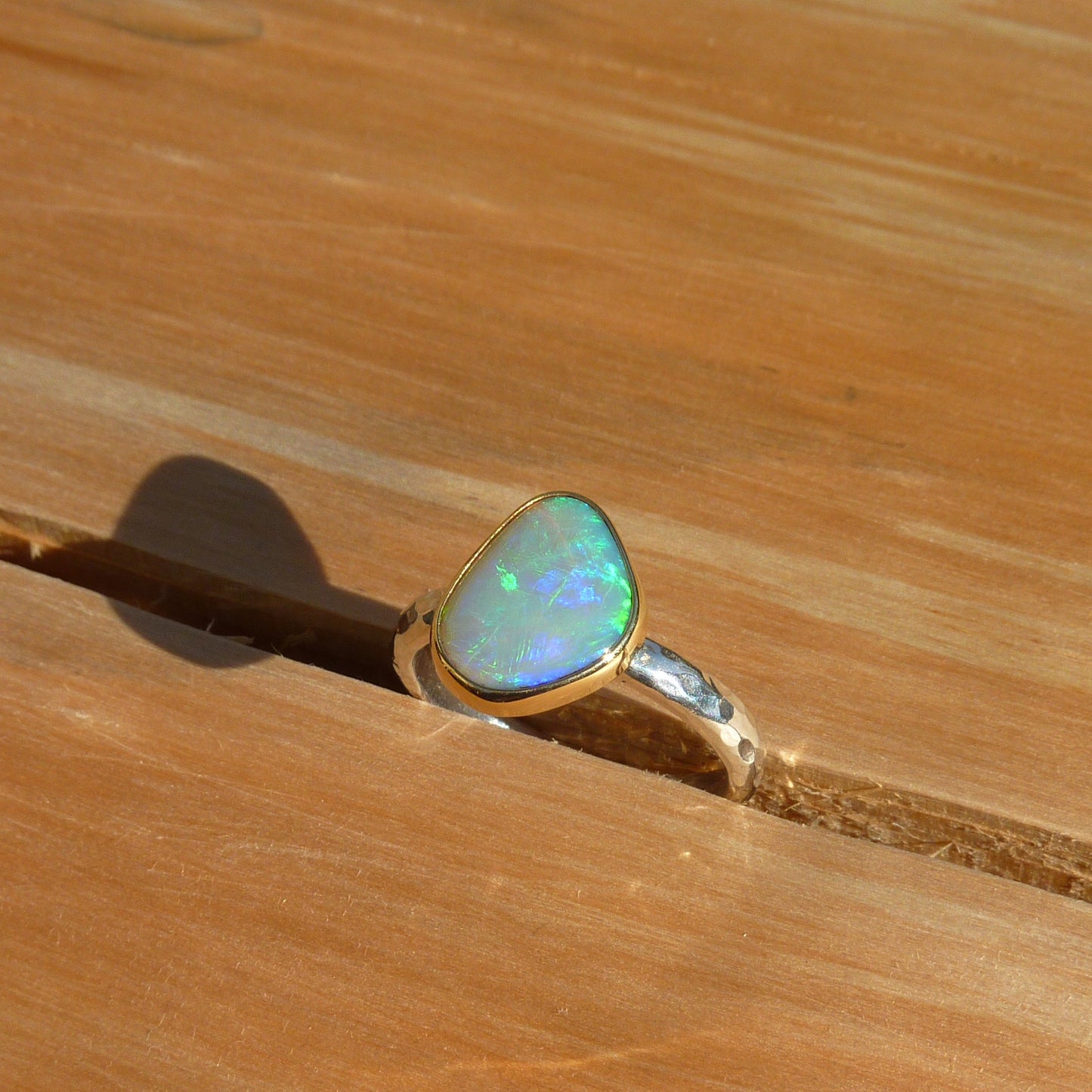 Size 9 silver opal ring with 18k gold bezel