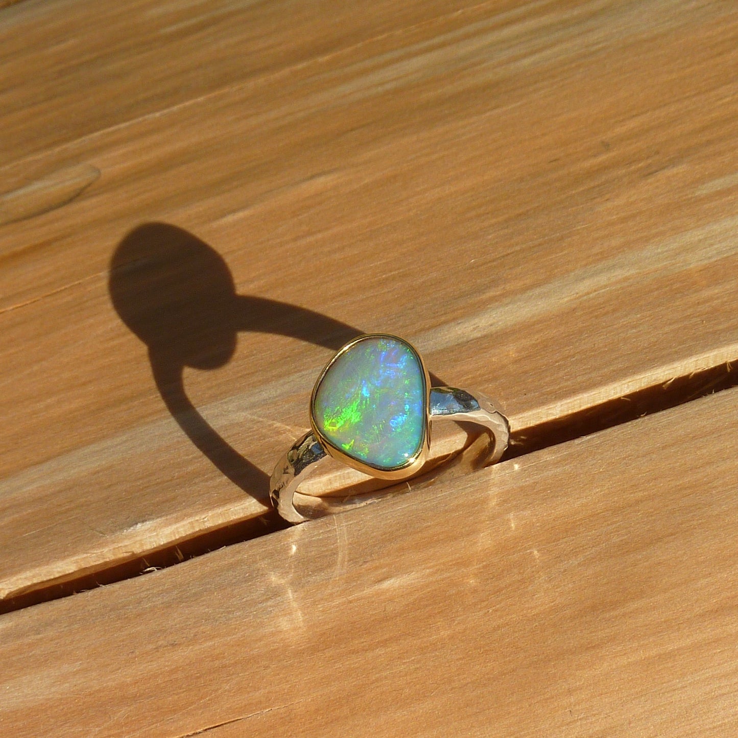 Size 9 silver opal ring with 18k gold bezel