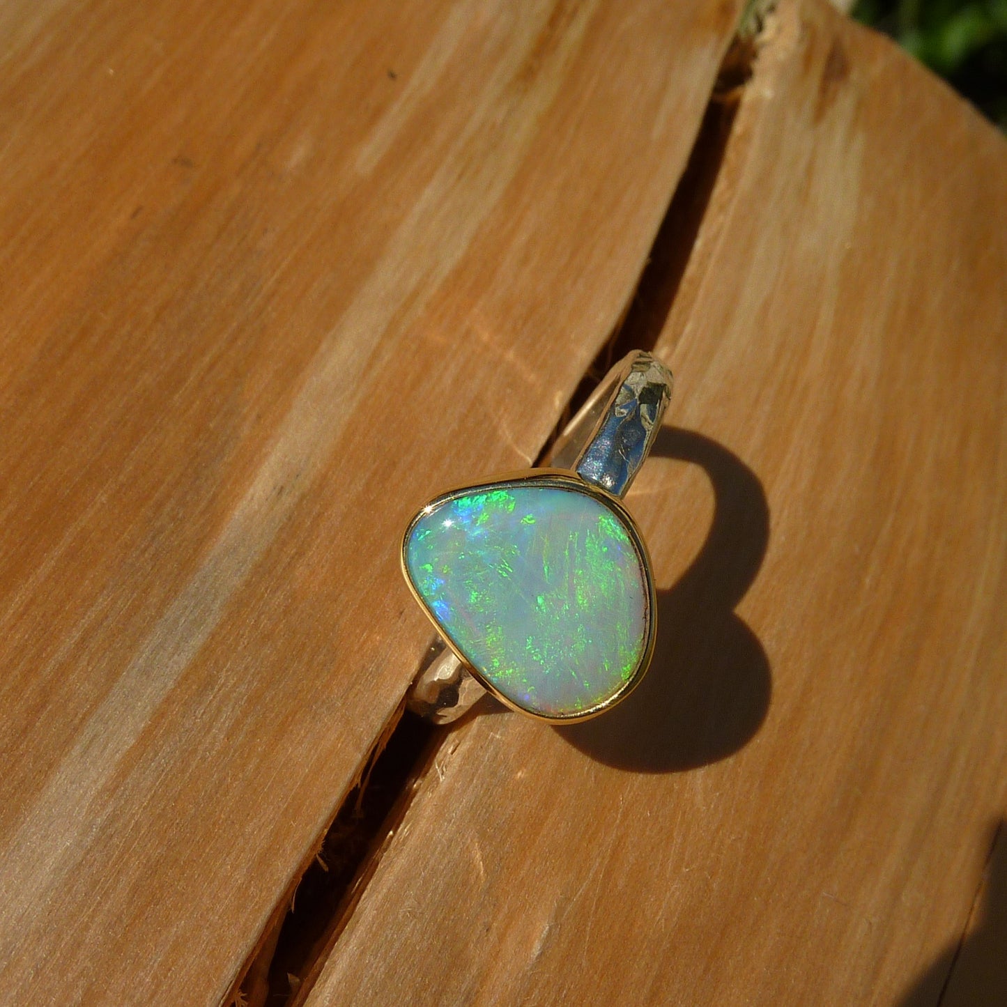 Size 9 silver opal ring with 18k gold bezel