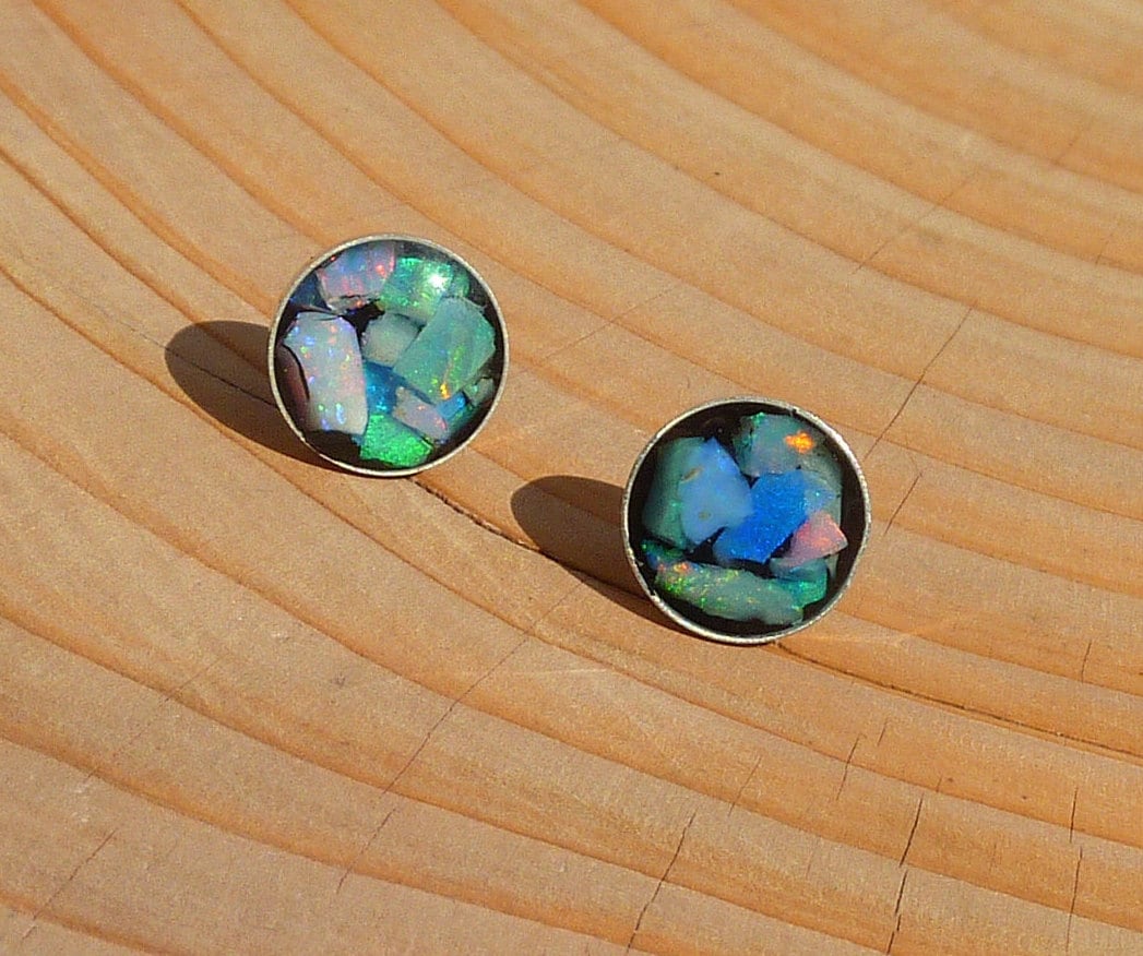 Opal inlay stud earrings