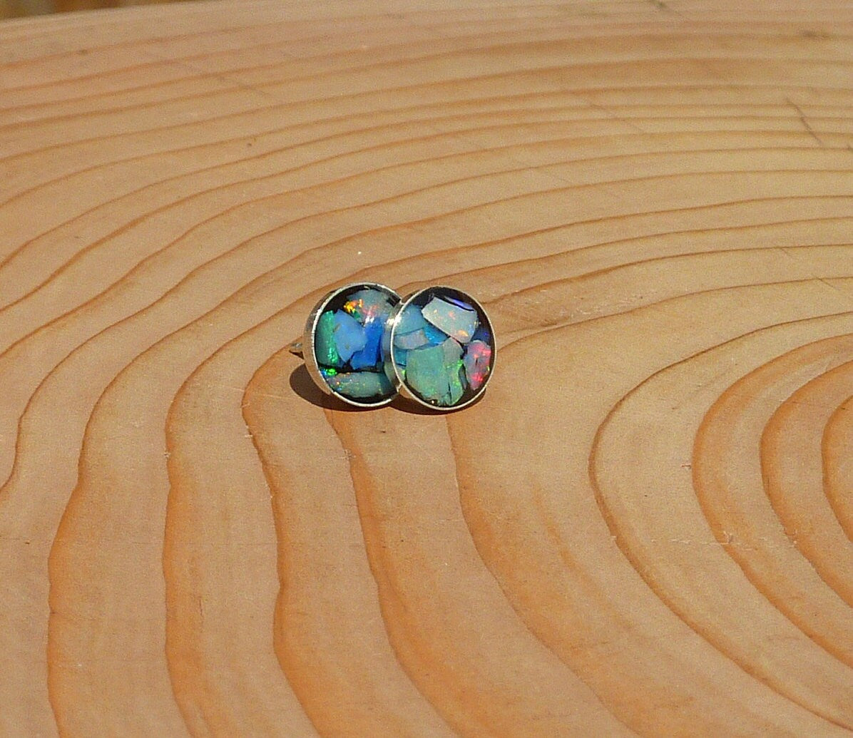 Opal inlay stud earrings