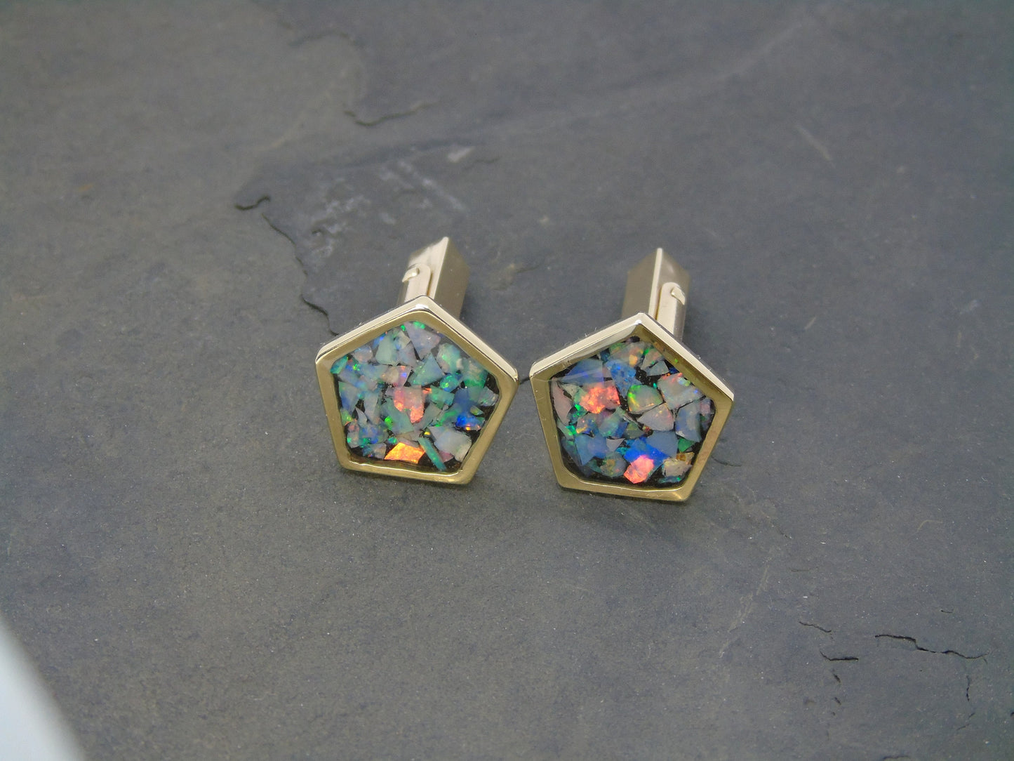 9k gold opal pentagonal cufflinks