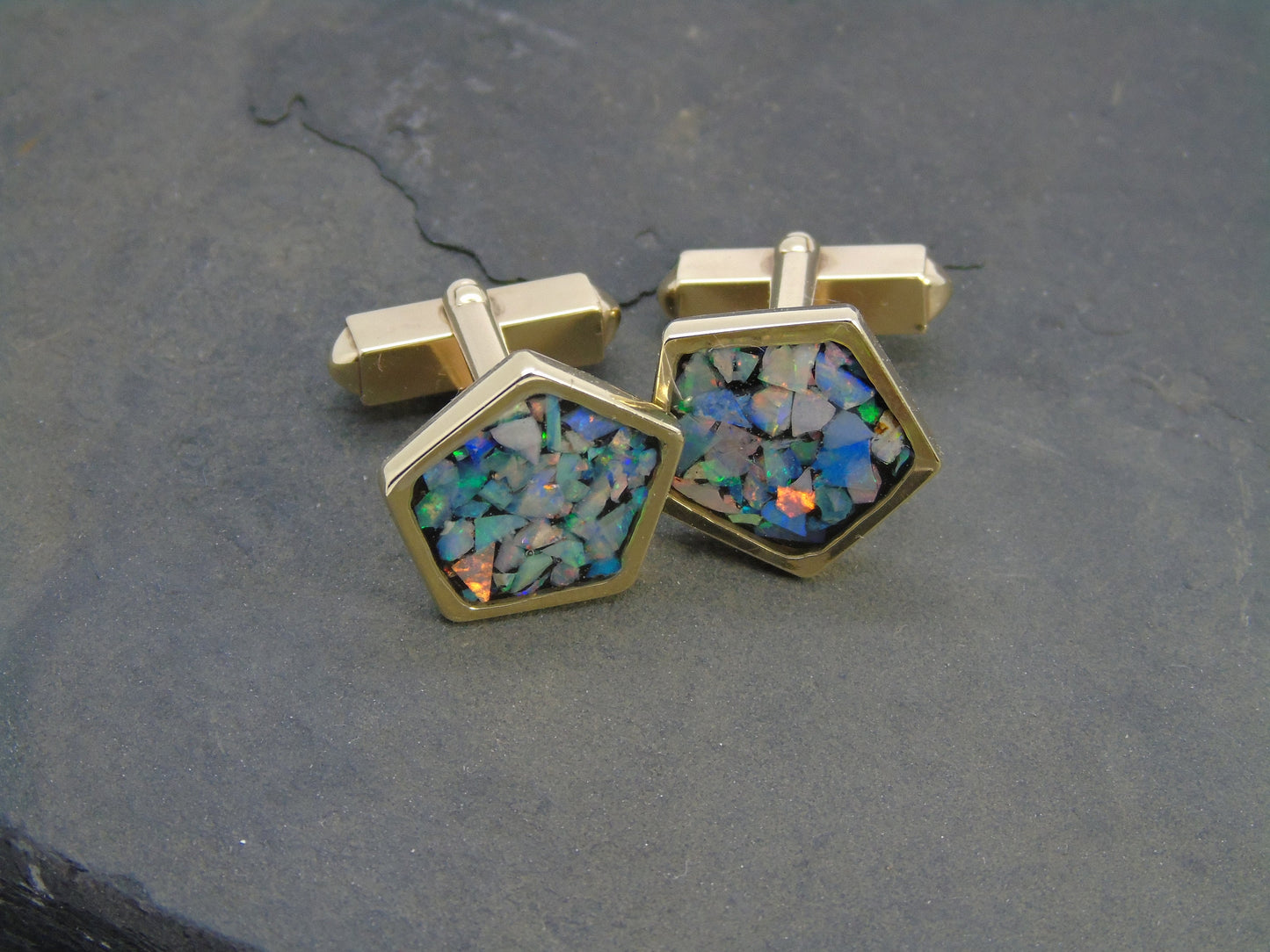 9k gold opal pentagonal cufflinks