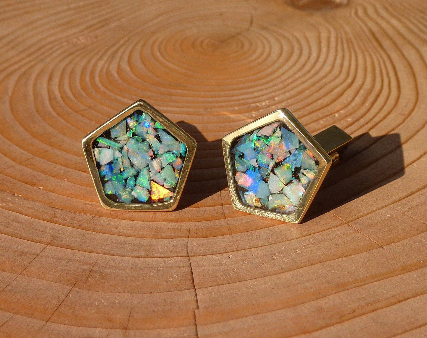 9k gold opal pentagonal cufflinks