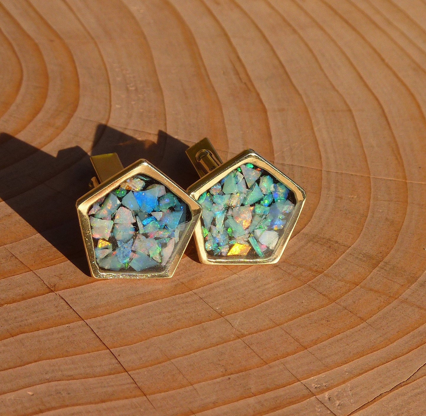 9k gold opal pentagonal cufflinks