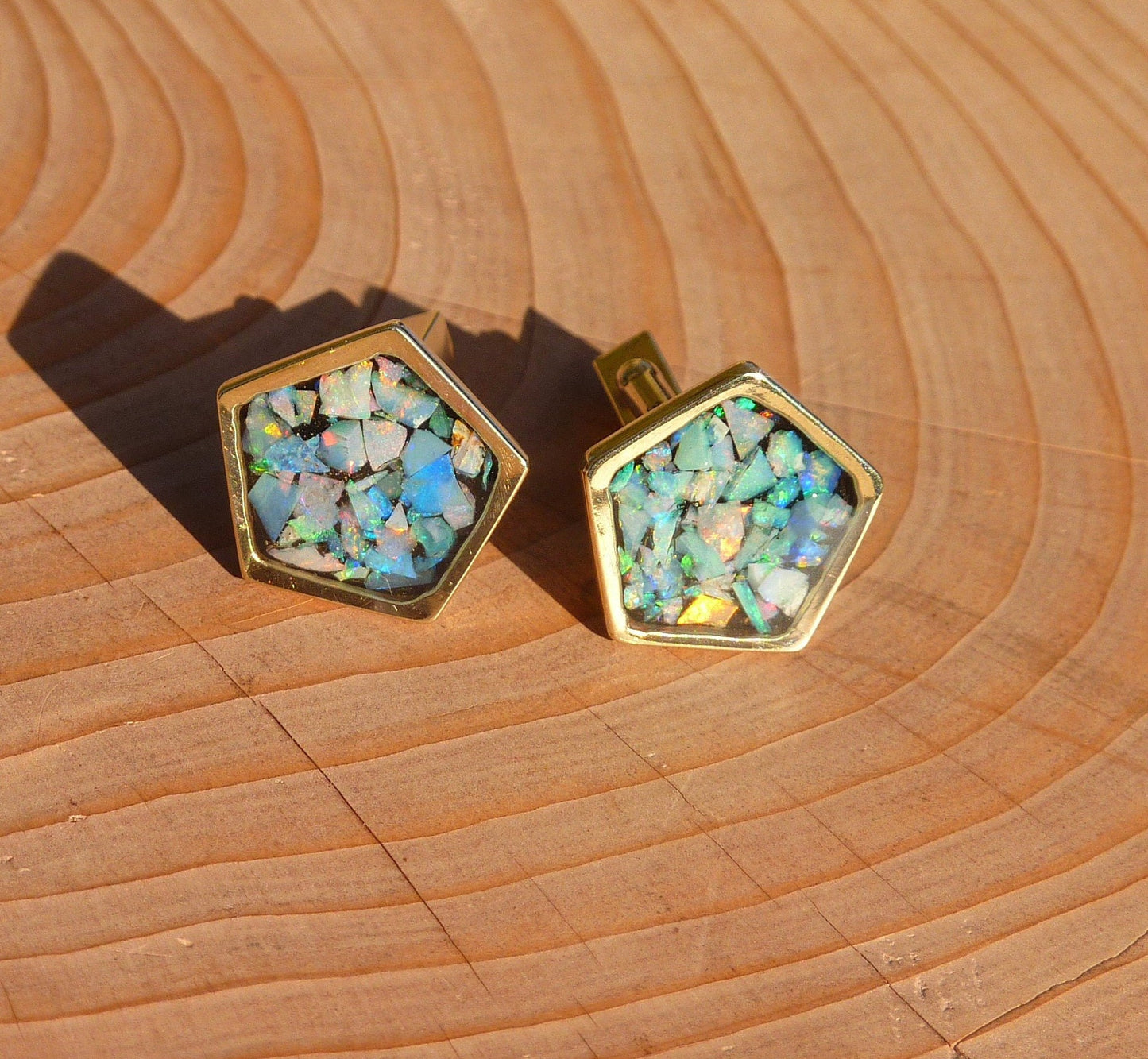 9k gold opal pentagonal cufflinks