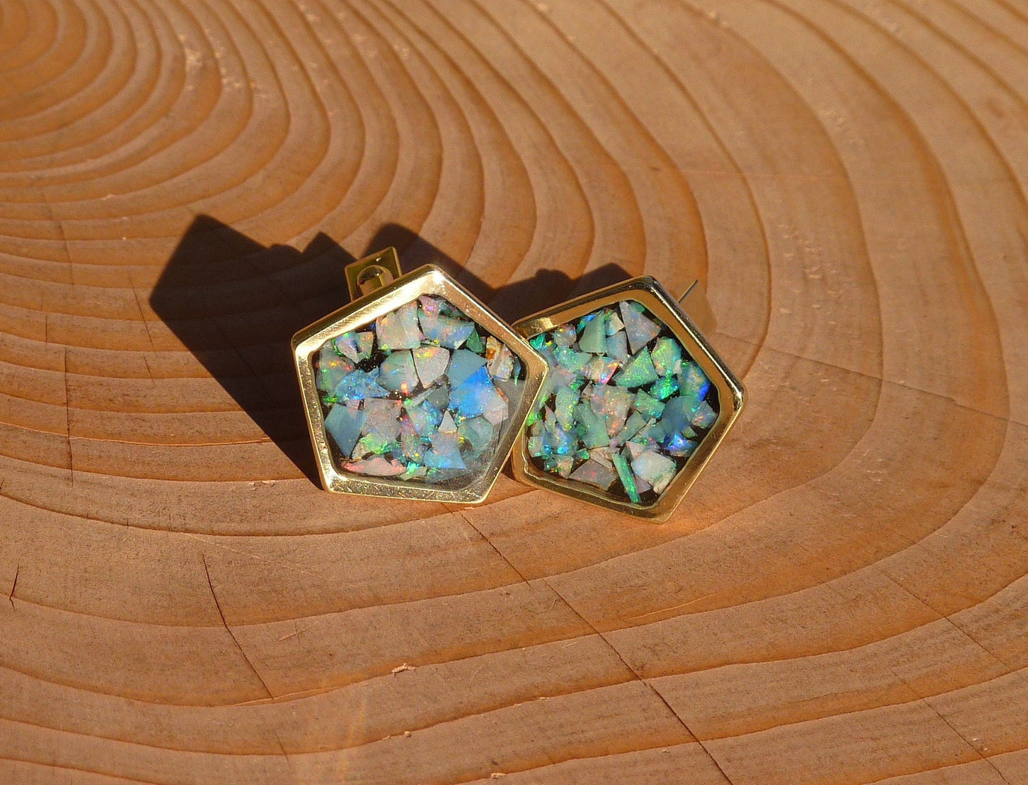 9k gold opal pentagonal cufflinks