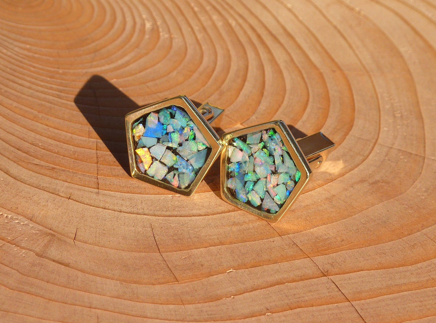 9k gold opal pentagonal cufflinks