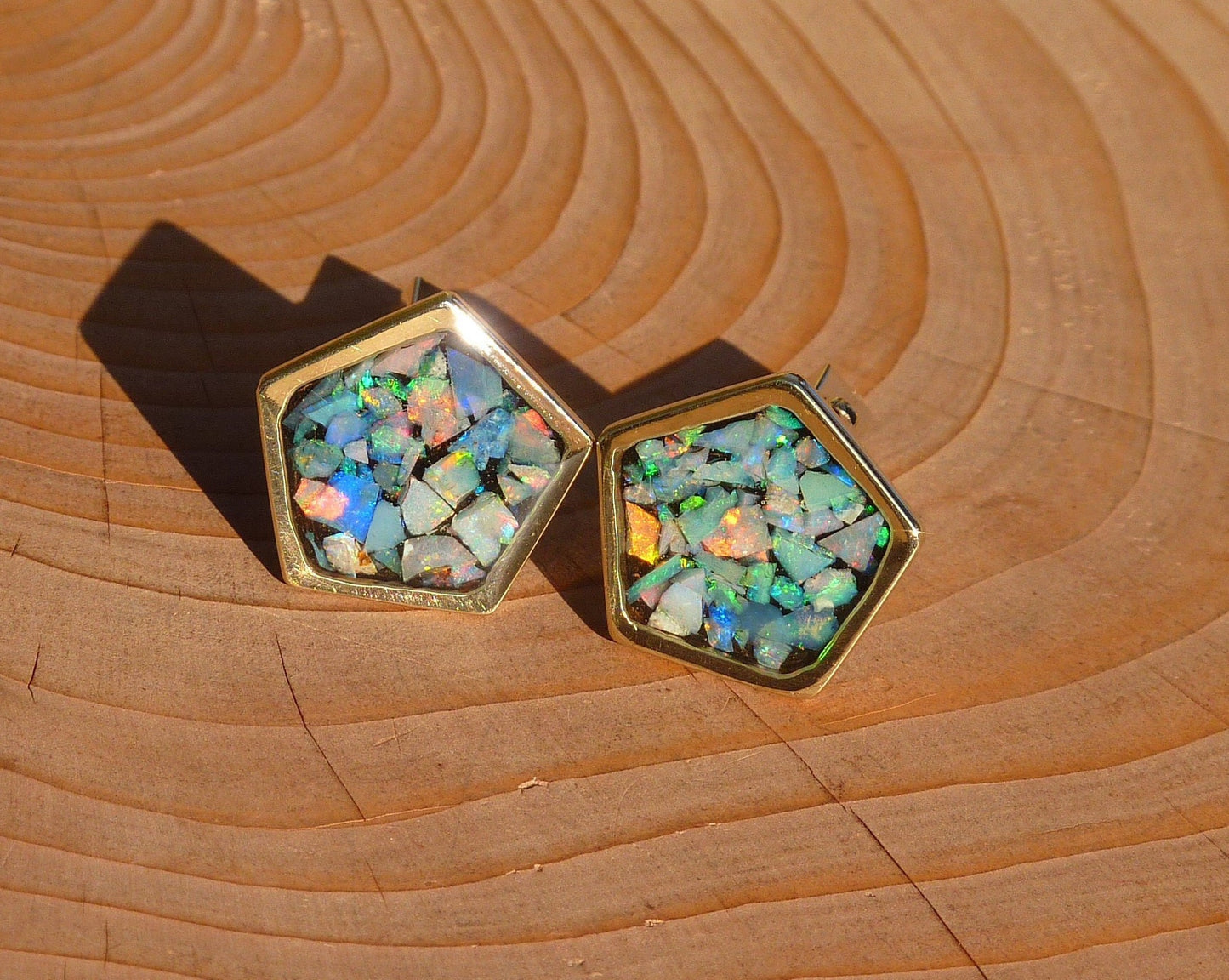 9k gold opal pentagonal cufflinks