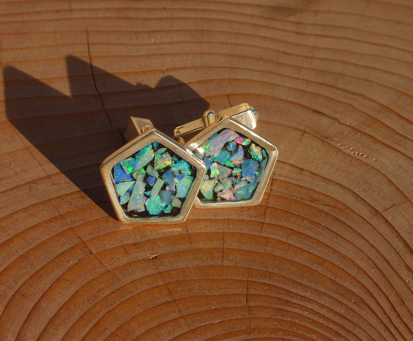 Solid silver opal cufflink