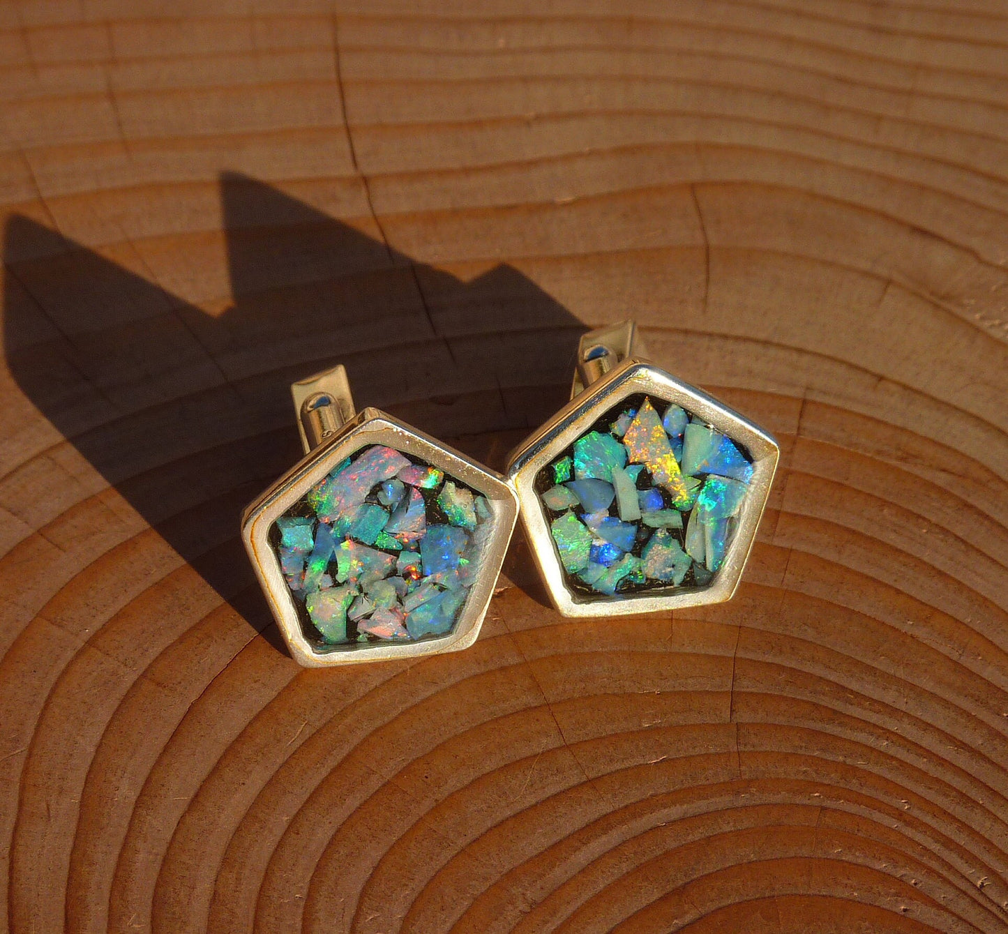 Solid silver opal cufflink