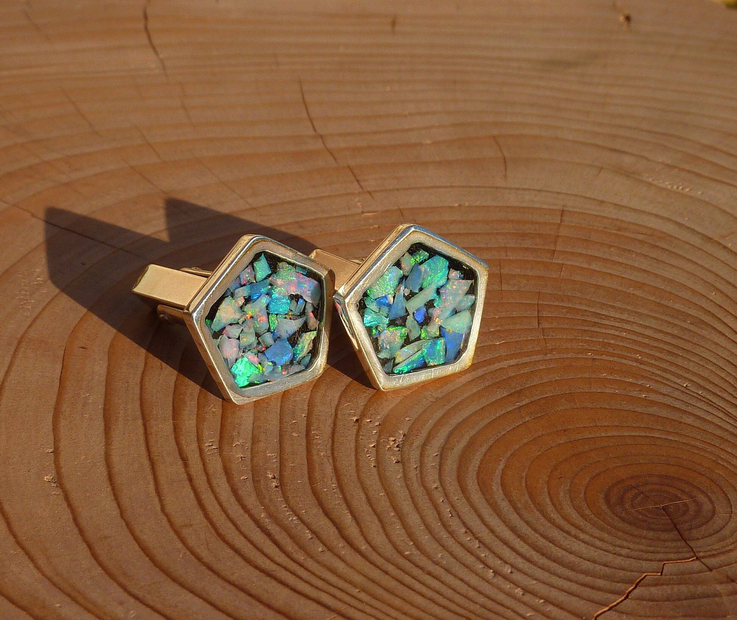 Solid silver opal cufflink