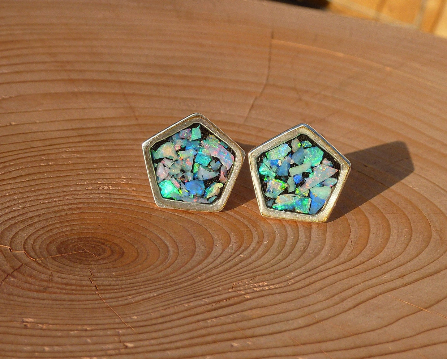 Solid silver opal cufflink