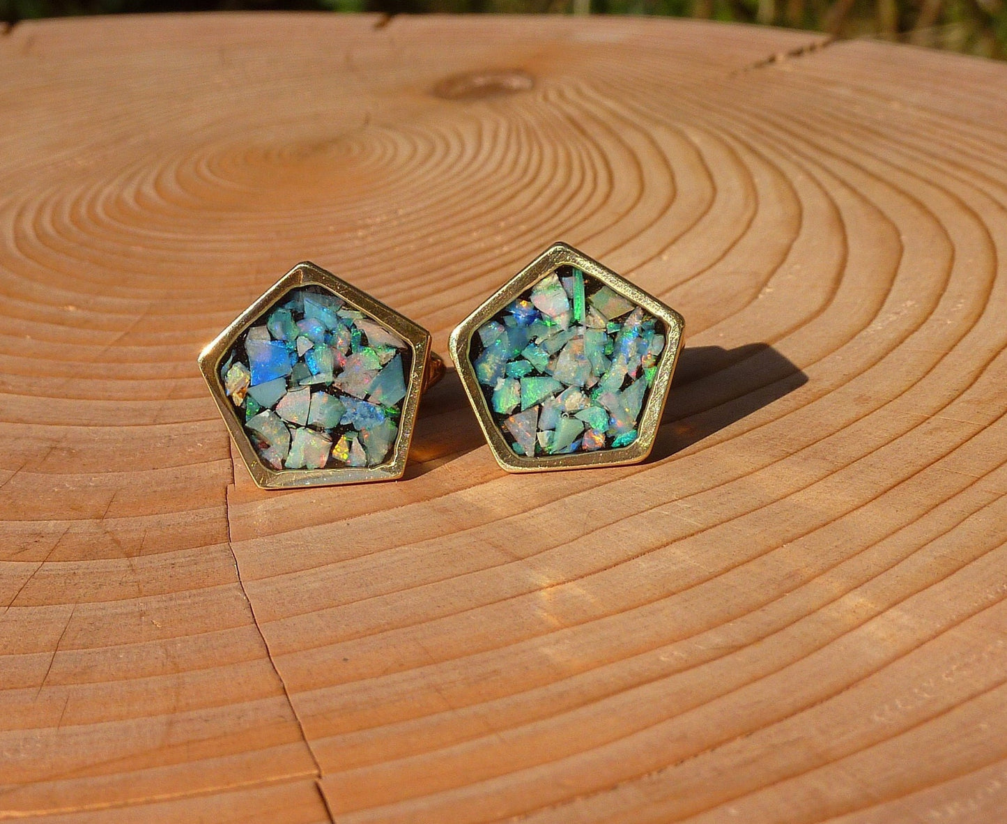 9k gold opal pentagonal cufflinks