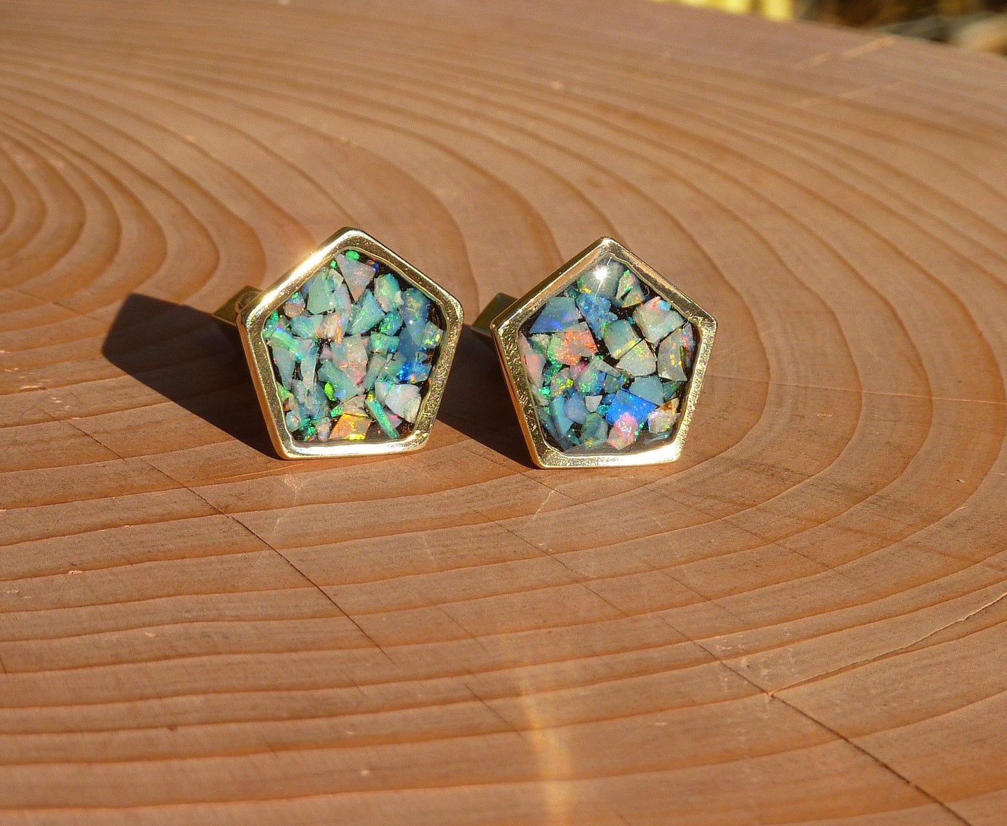 9k gold opal pentagonal cufflinks