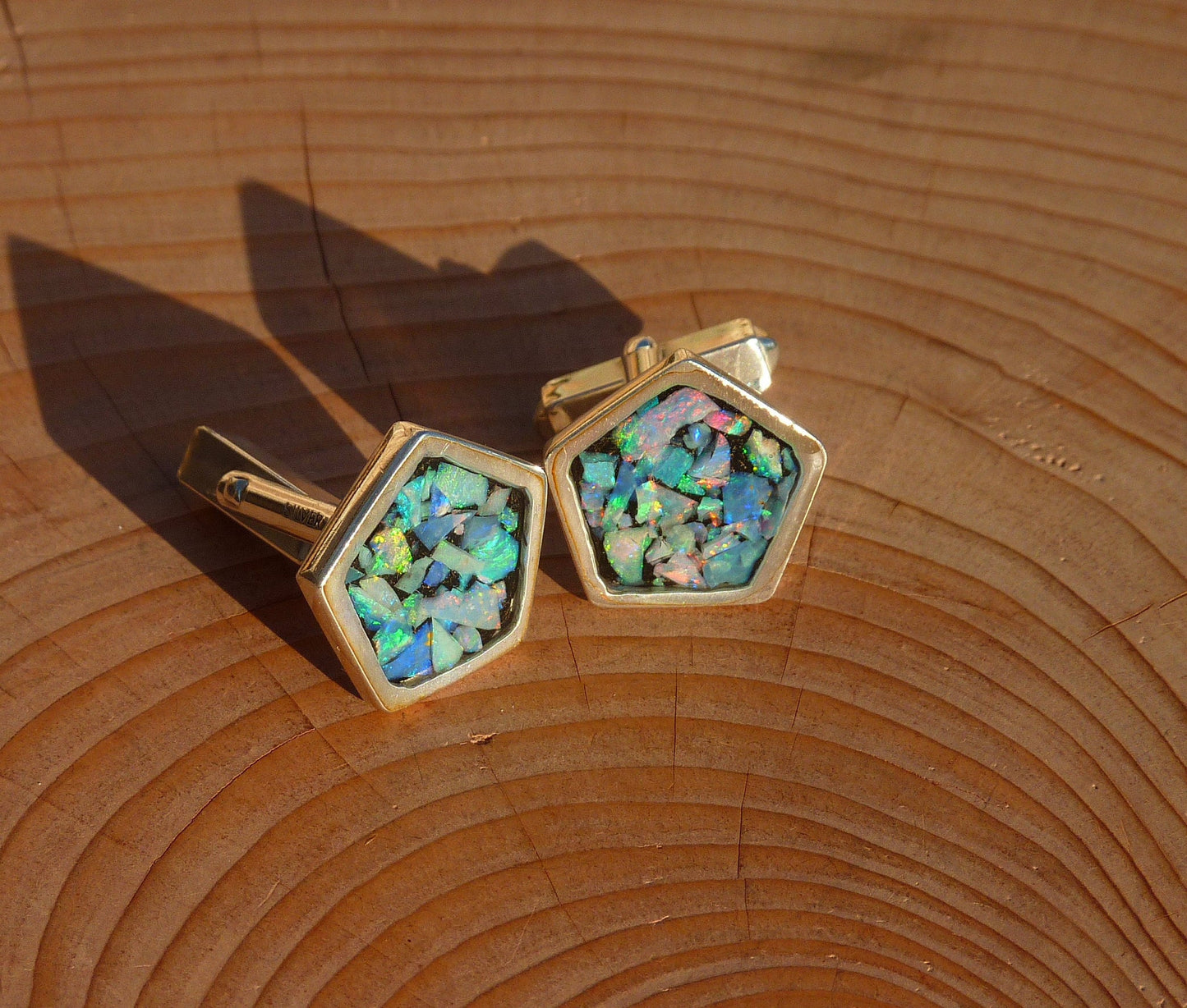 Solid silver opal cufflink