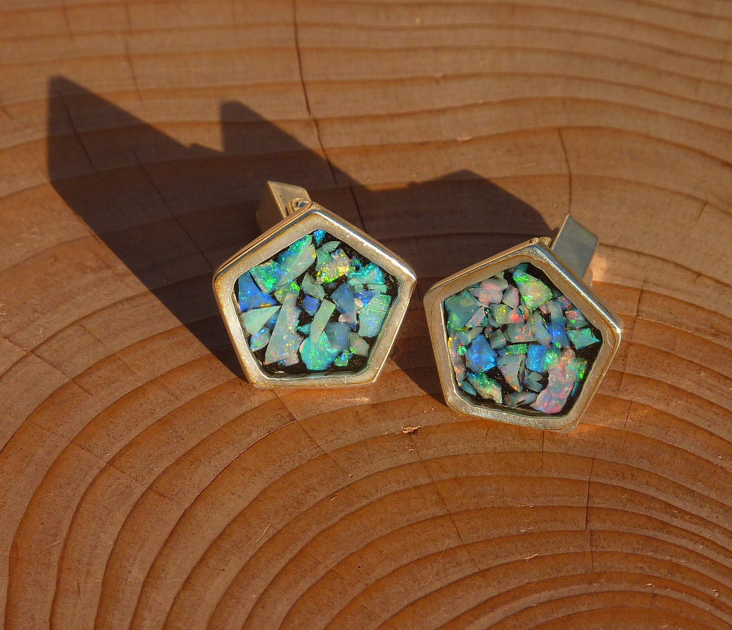 Solid silver opal cufflink