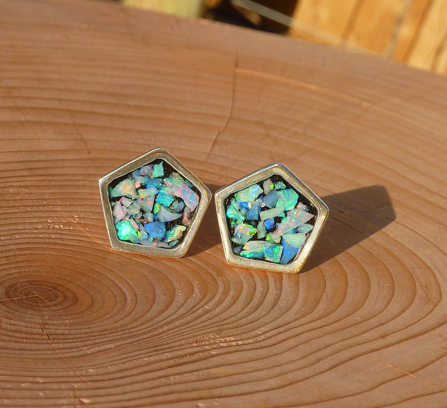 Solid silver opal cufflink