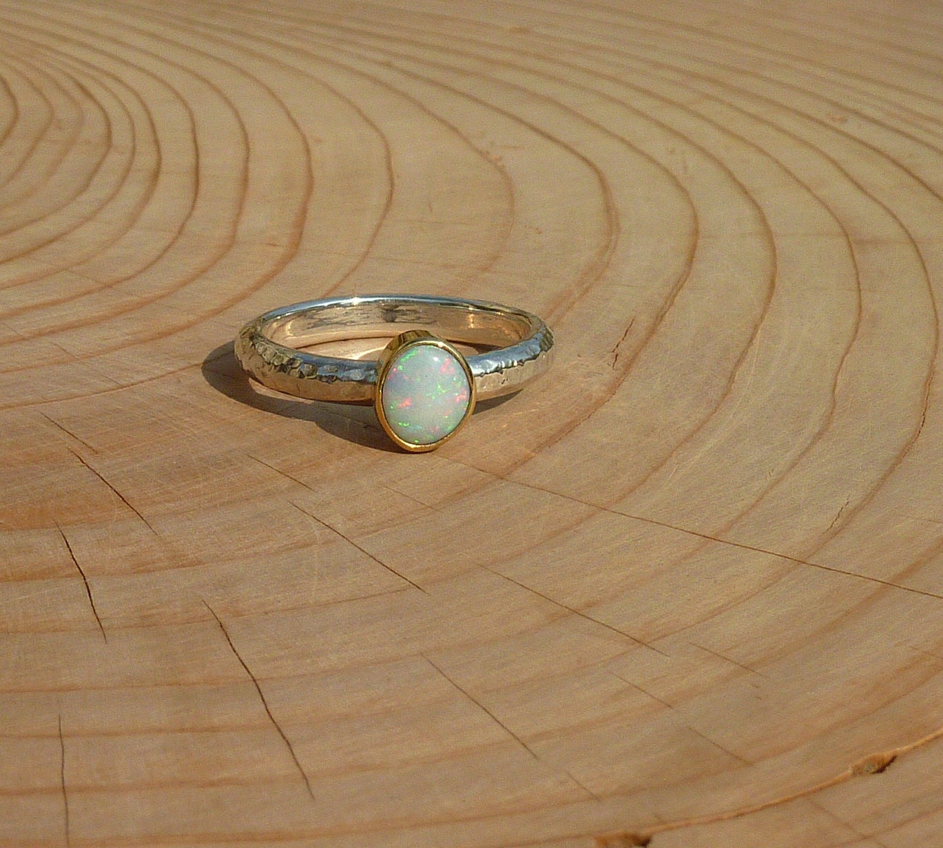 Coober Pedy opal ring with 18k gold bezel