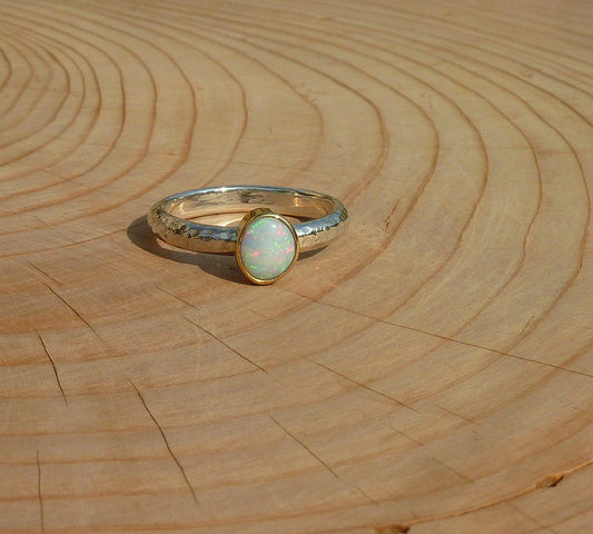 Coober Pedy opal ring with 18k gold bezel