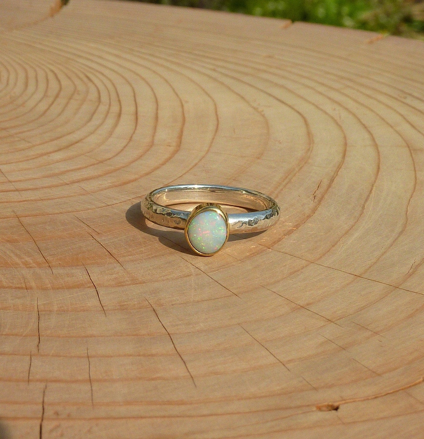 Coober Pedy opal ring with 18k gold bezel