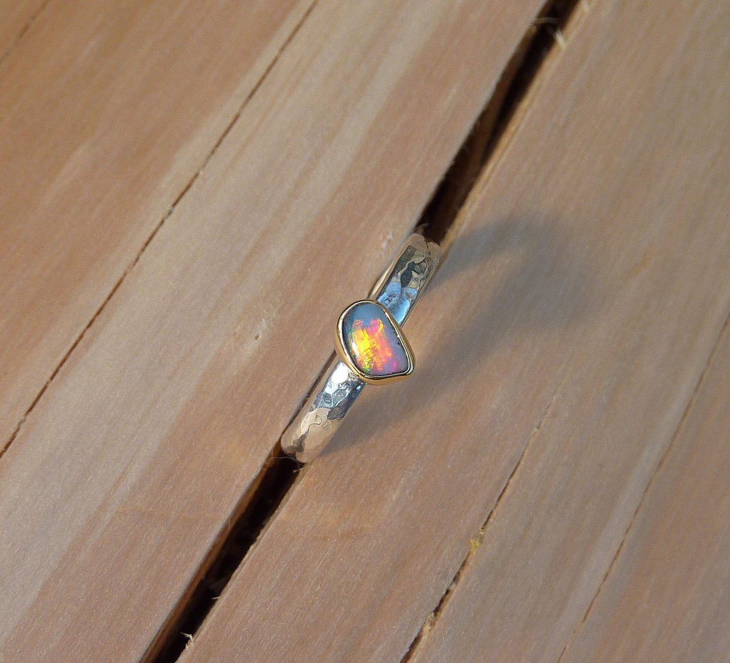 Coober Pedy opal ring with 18k gold bezel