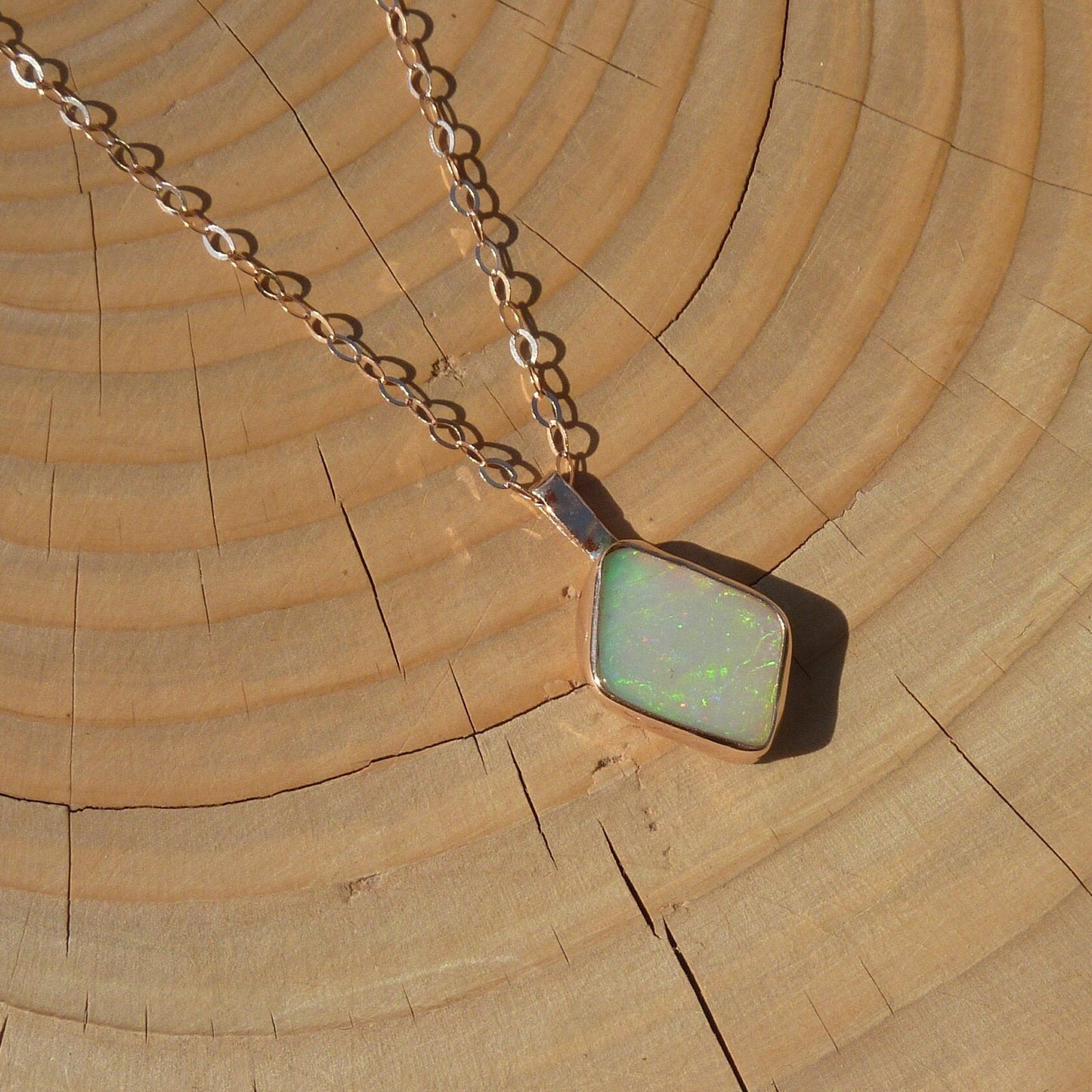 9k rose gold unique double sided opal pendant