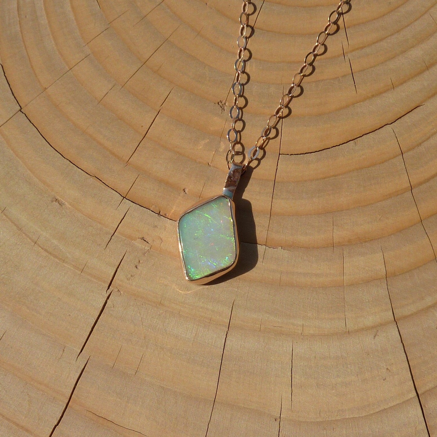 9k rose gold unique double sided opal pendant