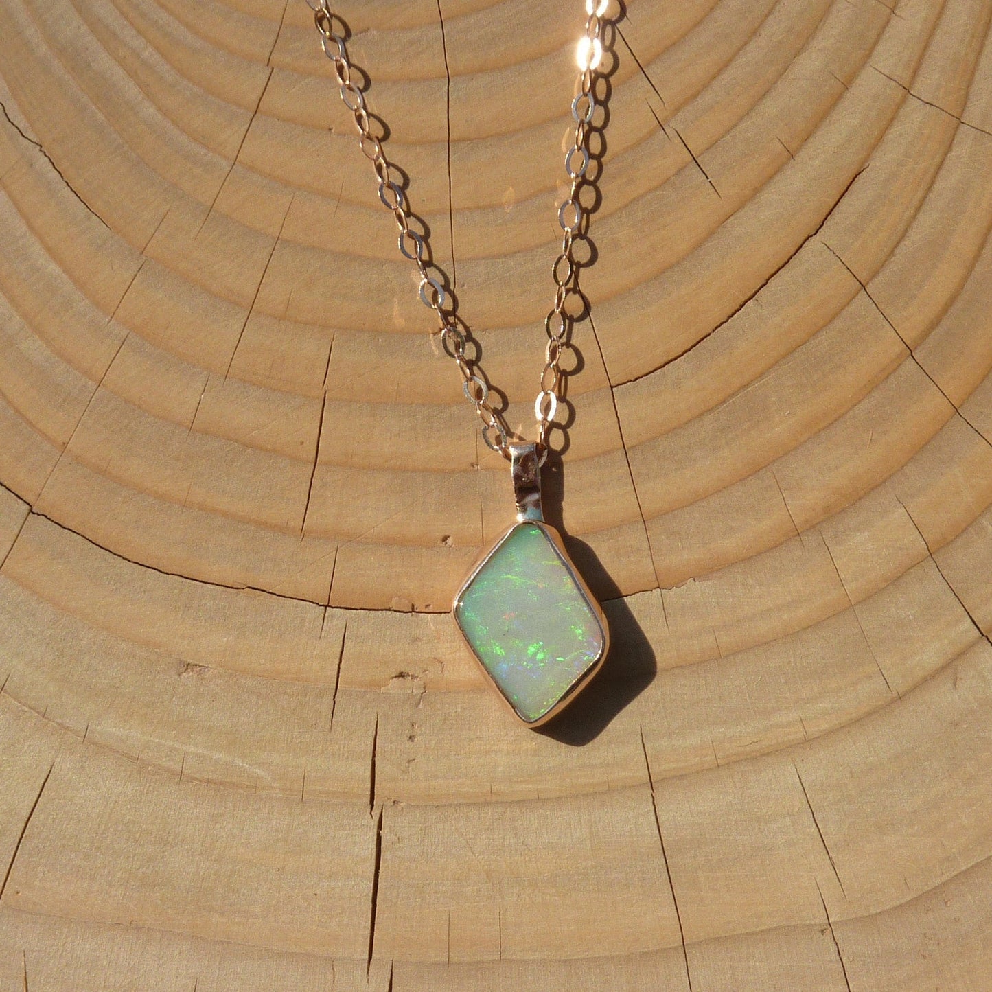 9k rose gold unique double sided opal pendant