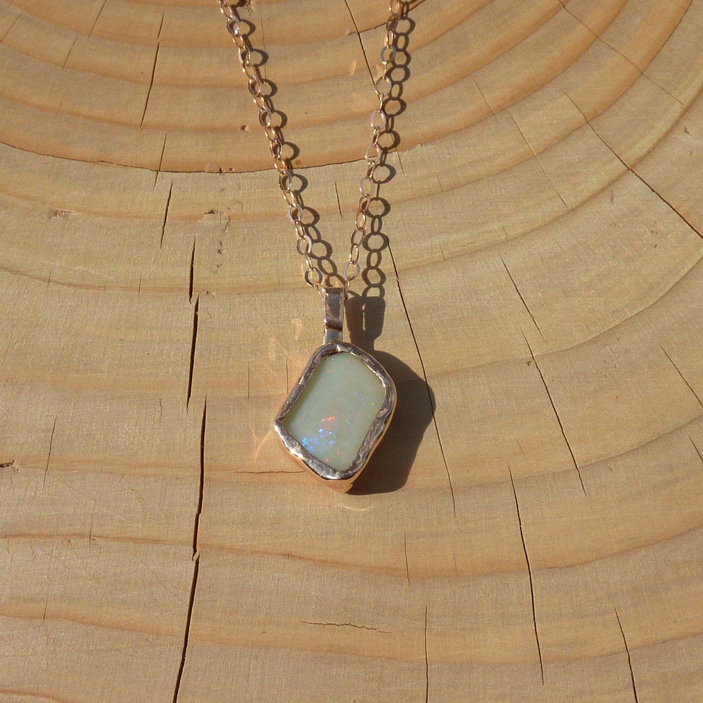 9k rose gold unique double sided opal pendant