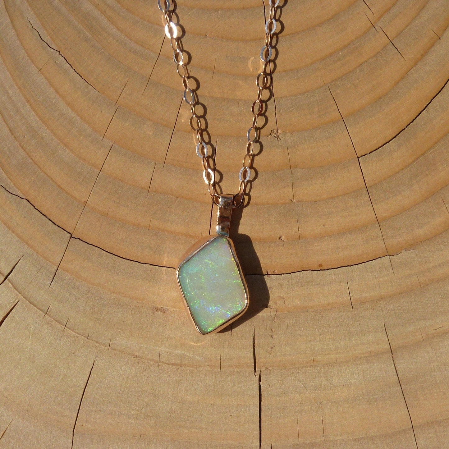 9k rose gold unique double sided opal pendant