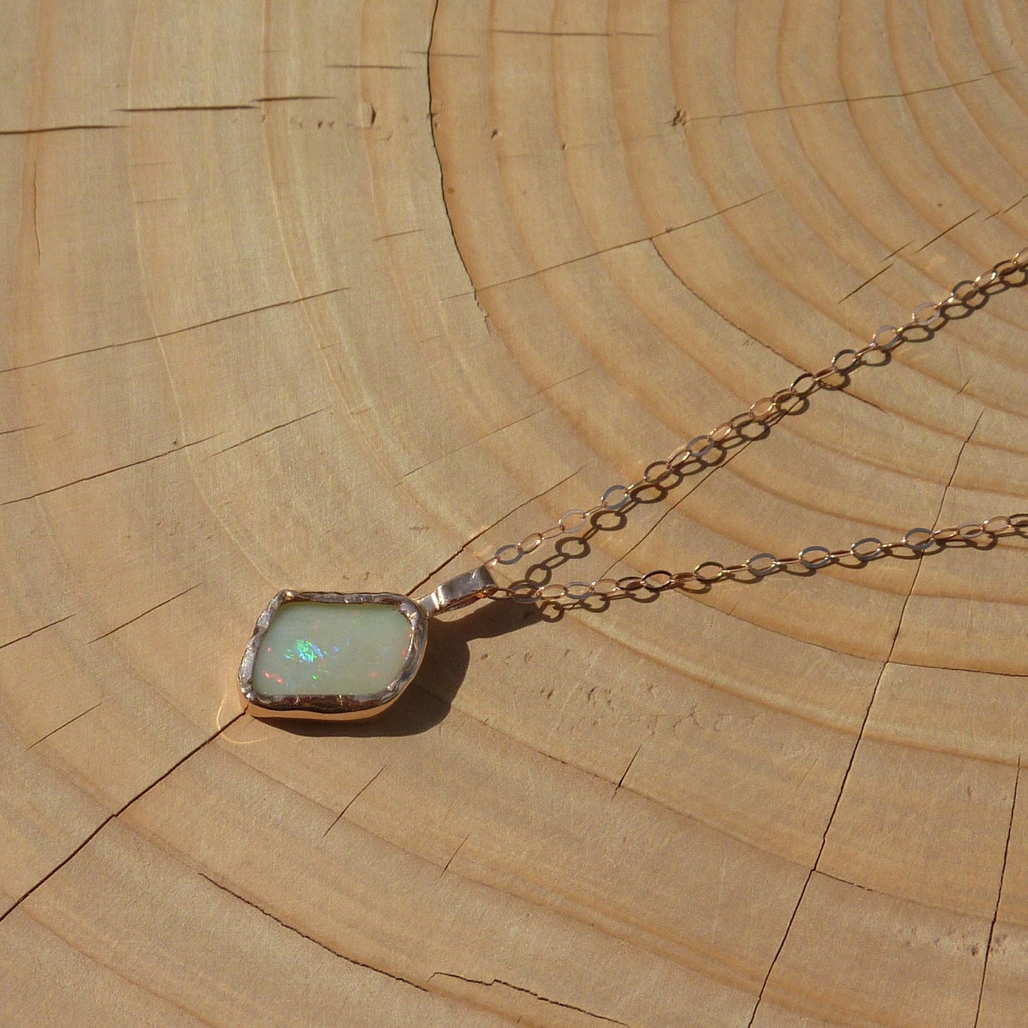 9k rose gold unique double sided opal pendant