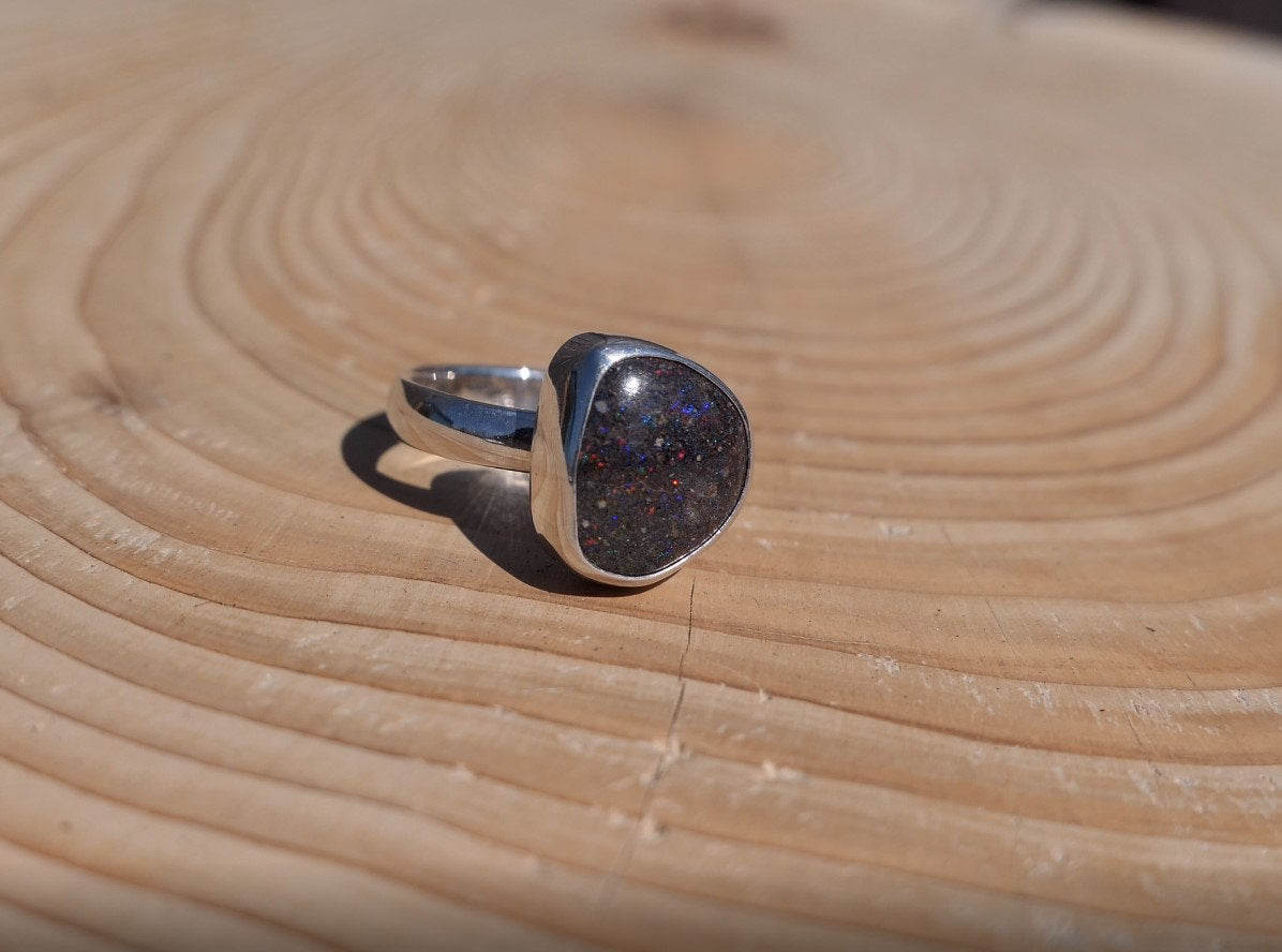 Silver opal ring size P