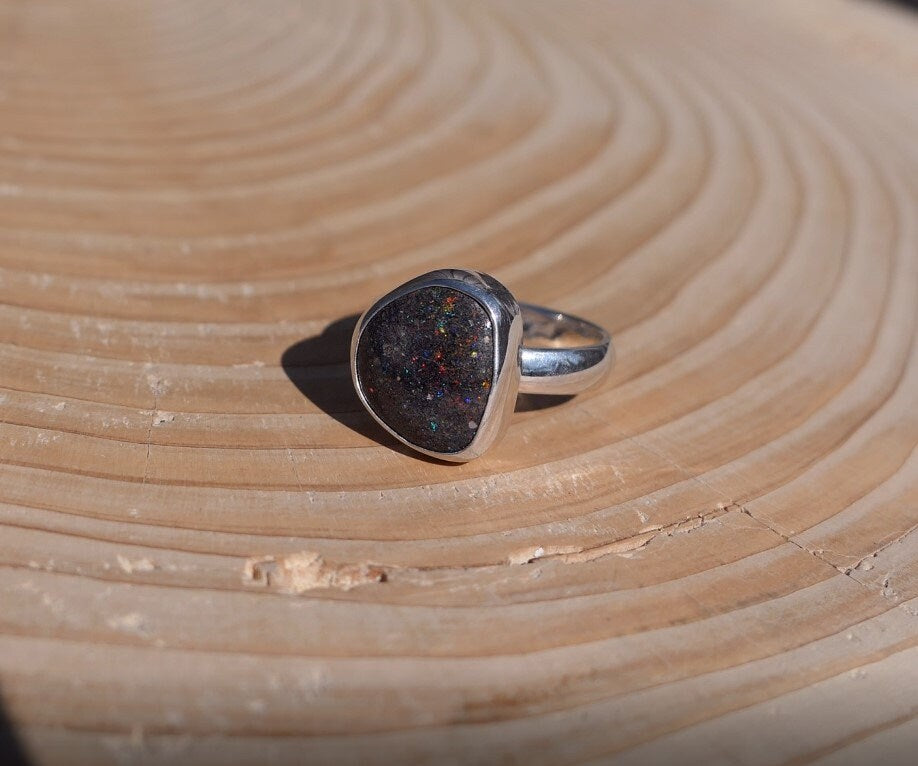 Silver opal ring size P