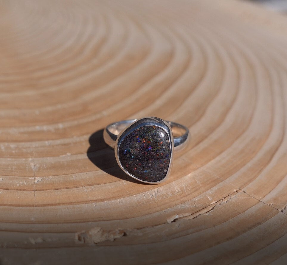 Silver opal ring size P