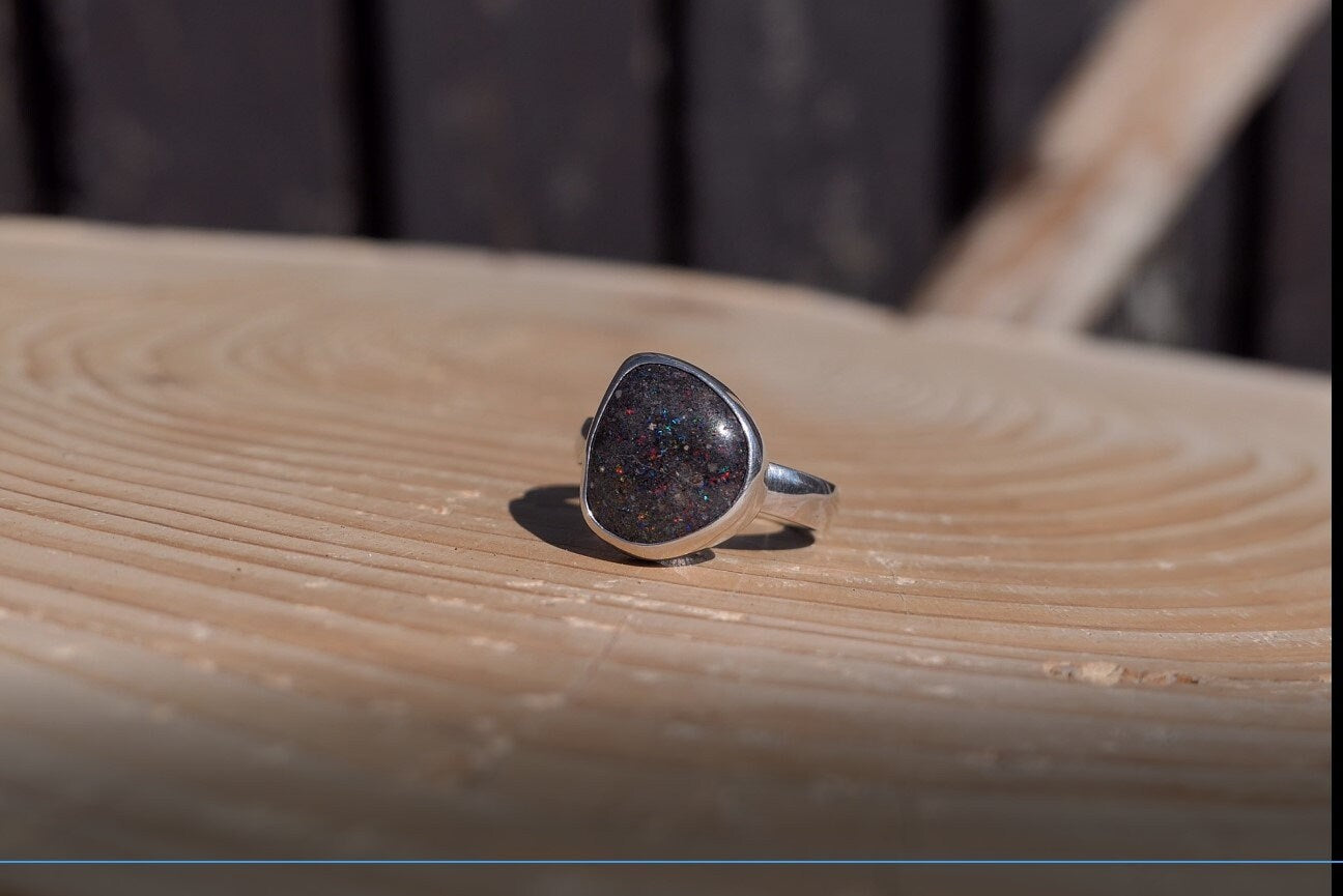 Silver opal ring size P