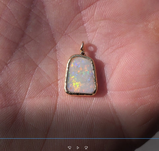 18k  gold unique double sided opal pendant